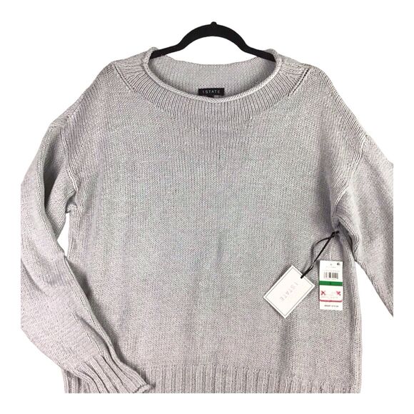 1.STATE Women’s Size L Gray Cotton Acrylic Knit Pullover Sweater Long Sleeve NWT - Picture 4 of 16